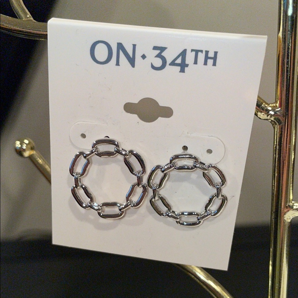 ON 34th Silver Hoop Earrings NWT